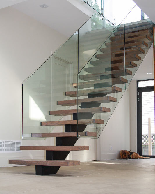 Solid Wooden Indoor Staircase Design with Anti Slip Tread/ Floating Glass Stairs