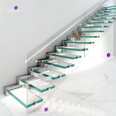 Invisible Stringer Steel Wood Floating Staircase