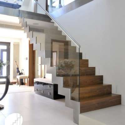 Customized Modern Steel Stairs with solid wood steps or Safety Glass steps