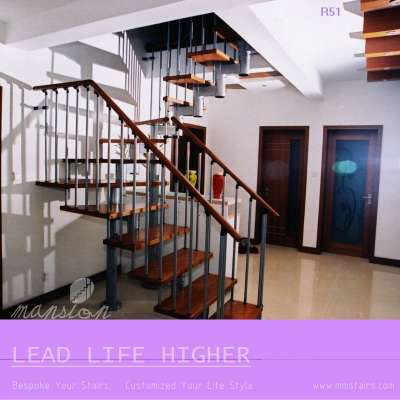 Interior Modern Aluminium Balustrade Steel Wood Stairs