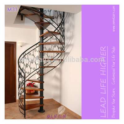 Teak Spiral Wooden Staircase Spiral Cast Iron Railing