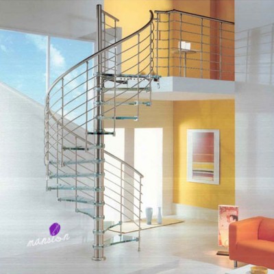 Indoor Steel Glass Material Spiral Stairs Design