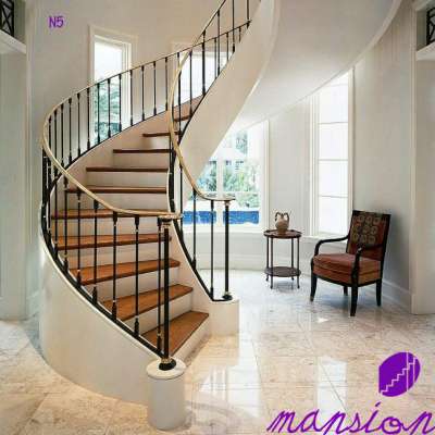 Customized Metal Structure Wood Stairs With Iron Balustrade