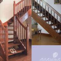 Indoor L Shaped Antique Solid Wood Staircase